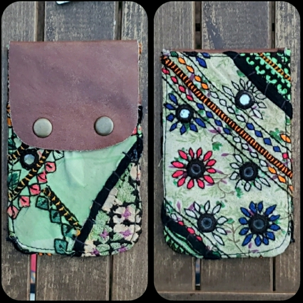 🍄🪬 Free People Boho Embroidered Repurposed vtg banjara hippie Wallet card case